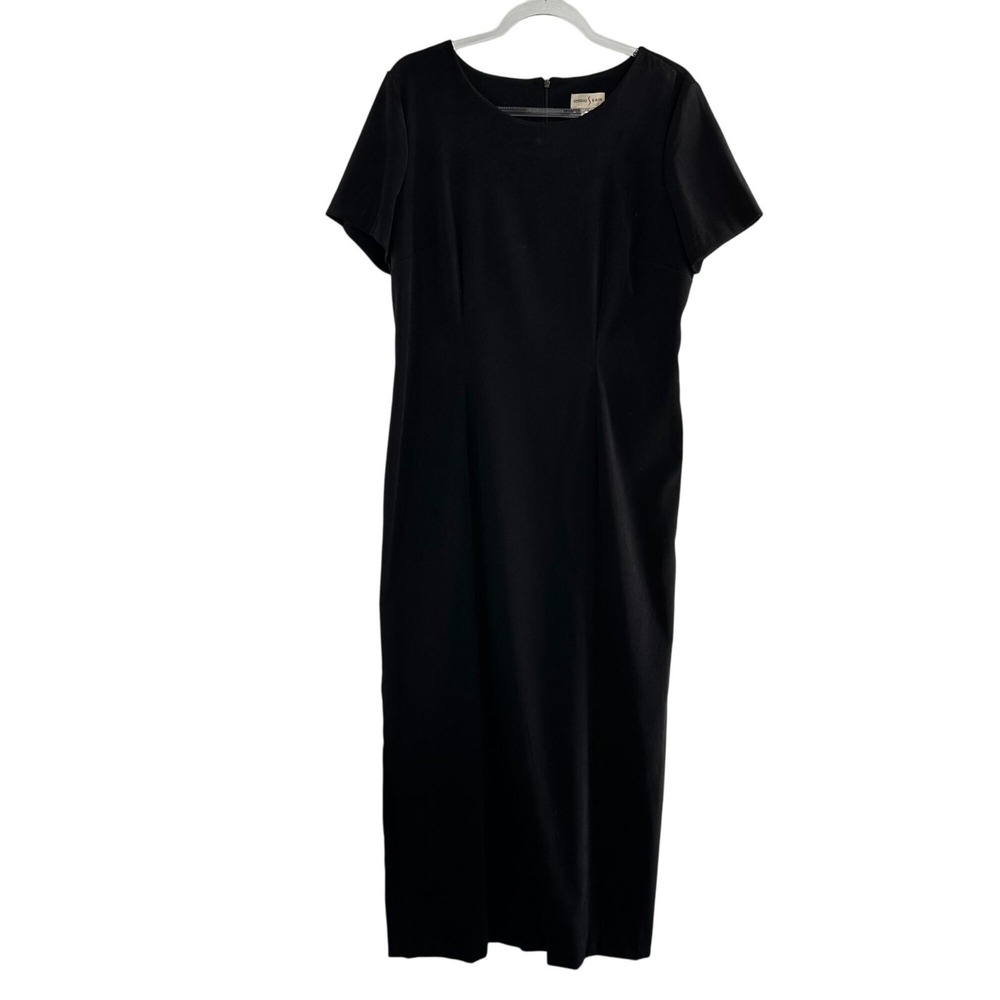Vintage Studio Ease Black Short Sleeve Maxi Dress Size 12 Velvet Holiday Party c